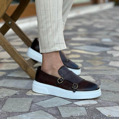 Men's slip-on loafers with double monk strap detail