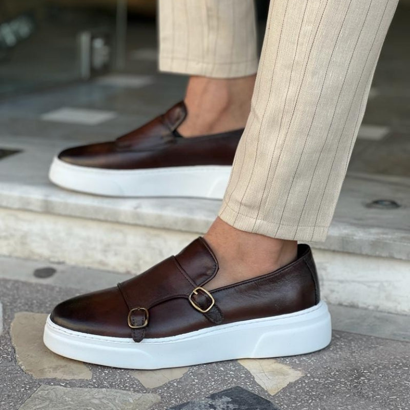 Men's slip-on loafers with double monk strap detail