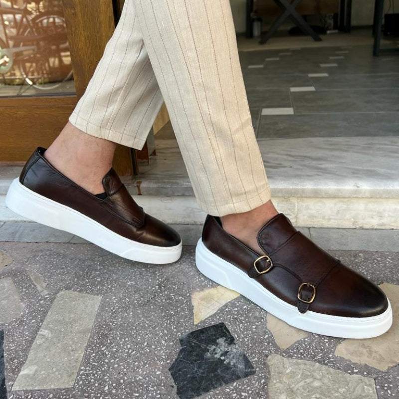 Men's slip-on loafers with double monk strap detail