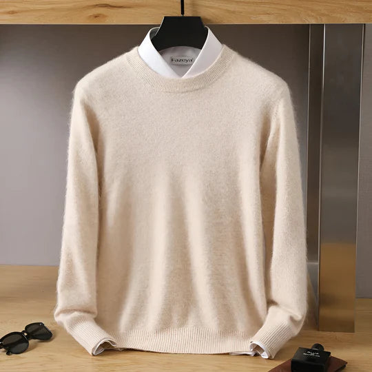 Men's plain crew neck jumper with long sleeves and ribbed trims