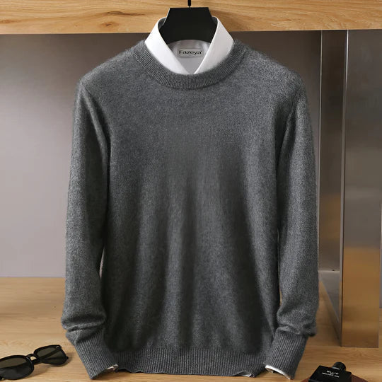 Men's plain crew neck jumper with long sleeves and ribbed trims