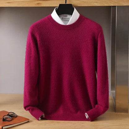 Men's plain crew neck jumper with long sleeves and ribbed trims