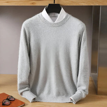 Men's plain crew neck jumper with long sleeves and ribbed trims