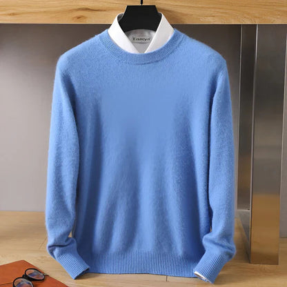 Men's plain crew neck jumper with long sleeves and ribbed trims