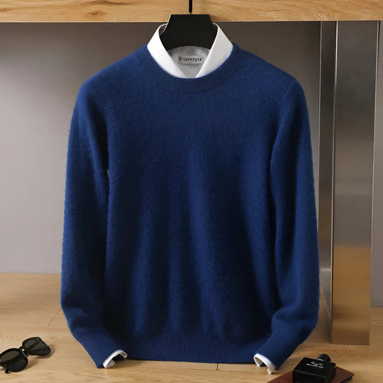 Men's plain crew neck jumper with long sleeves and ribbed trims
