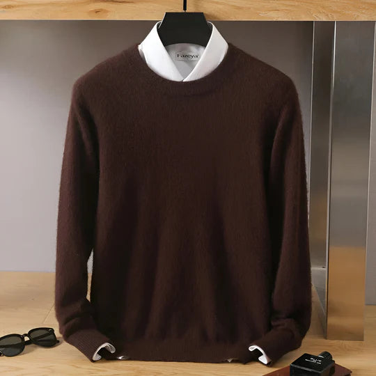 Men's plain crew neck jumper with long sleeves and ribbed trims