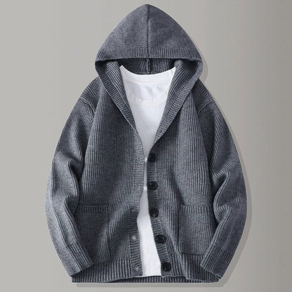 Hooded knit cardigan with open front