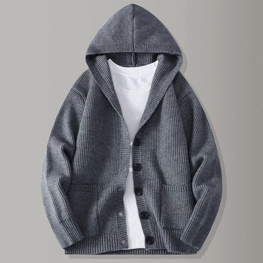 Hooded knit cardigan with open front