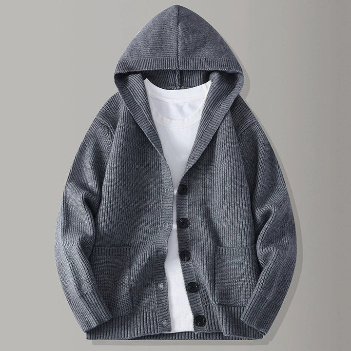 Hooded knit cardigan with open front