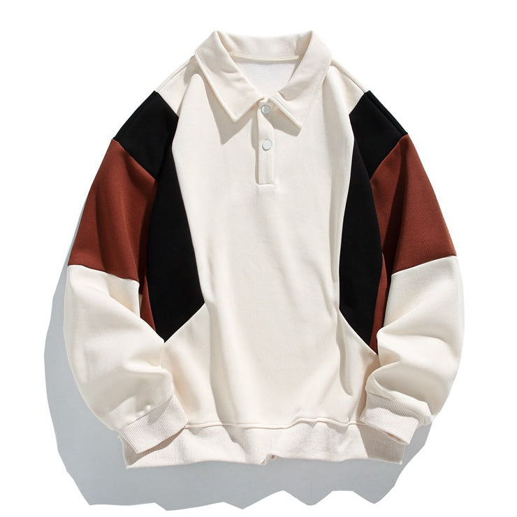 Colourblock polo collar sweatshirt with long sleeves and button placket
