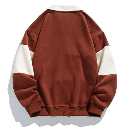 Men's color block polo sweatshirt with long sleeves