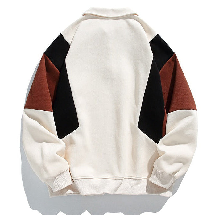 Colourblock polo collar sweatshirt with long sleeves and button placket