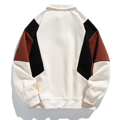 Colourblock polo collar sweatshirt with long sleeves and button placket