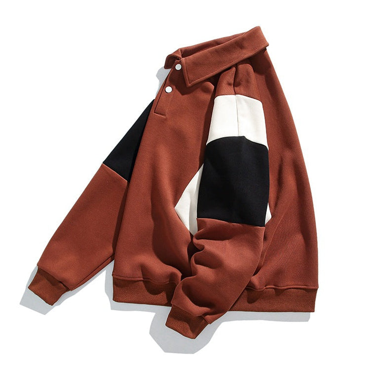 Colourblock polo collar sweatshirt with long sleeves and button placket
