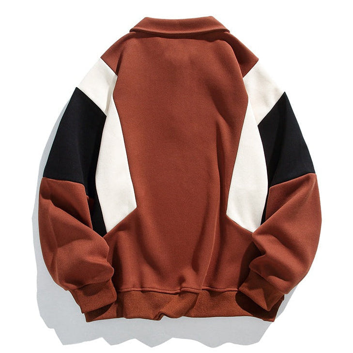 Colourblock polo collar sweatshirt with long sleeves and button placket