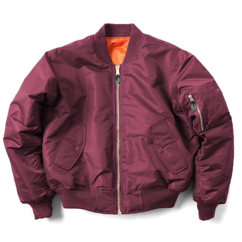 Men's quilted bomber jacket with zip front and ribbed trims