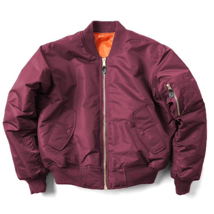Men's quilted bomber jacket with zip front and ribbed trims