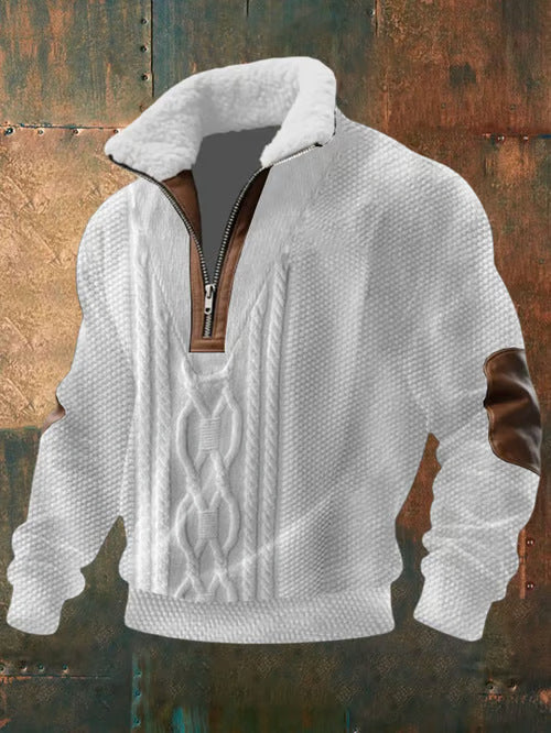 Men's High Collar Shirt, Lined Knit Long Sleeve Smart Casual Shirt for Cooler Days