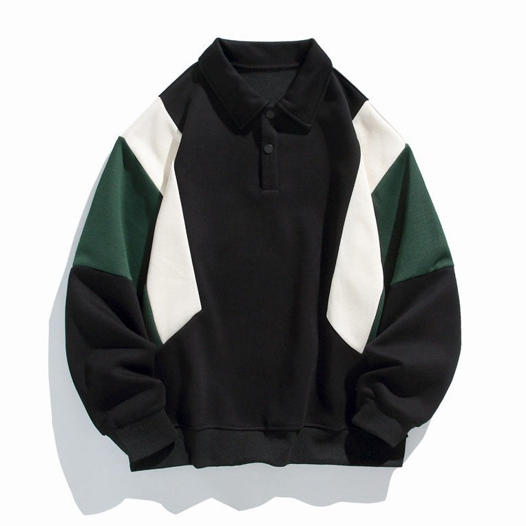 Colourblock polo collar sweatshirt with long sleeves and button placket