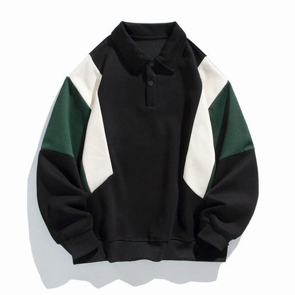 Colourblock polo collar sweatshirt with long sleeves and button placket