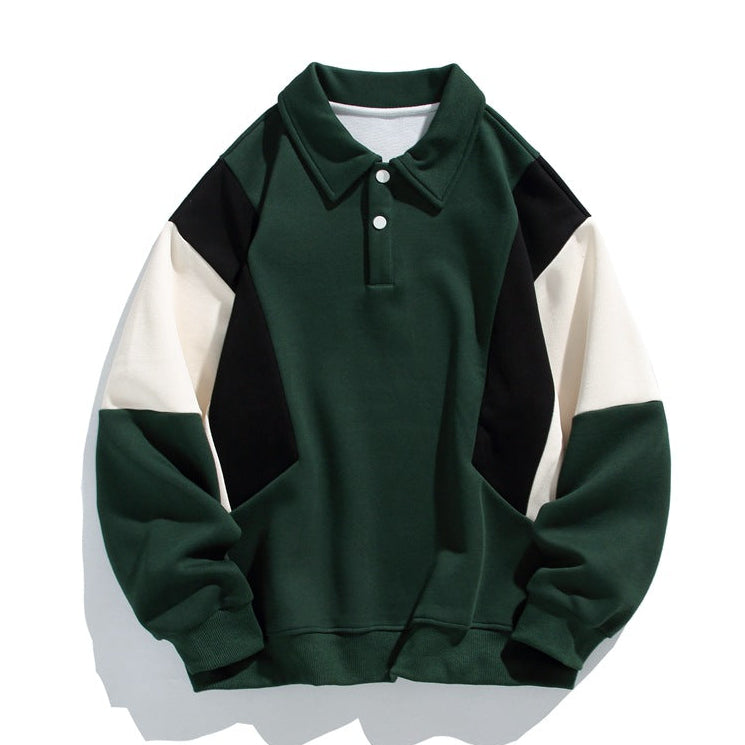 Colourblock polo collar sweatshirt with long sleeves and button placket