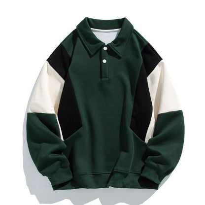 Colourblock polo collar sweatshirt with long sleeves and button placket