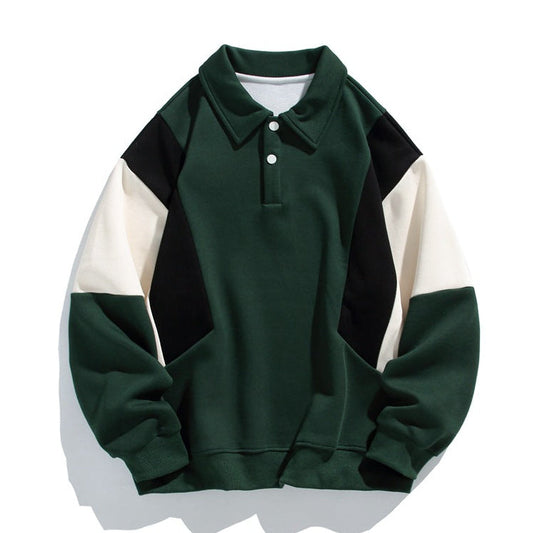 Colourblock polo collar sweatshirt with long sleeves and button placket