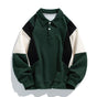 Colourblock polo collar sweatshirt with long sleeves and button placket