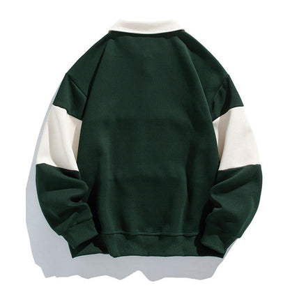 Men's color block polo sweatshirt with long sleeves