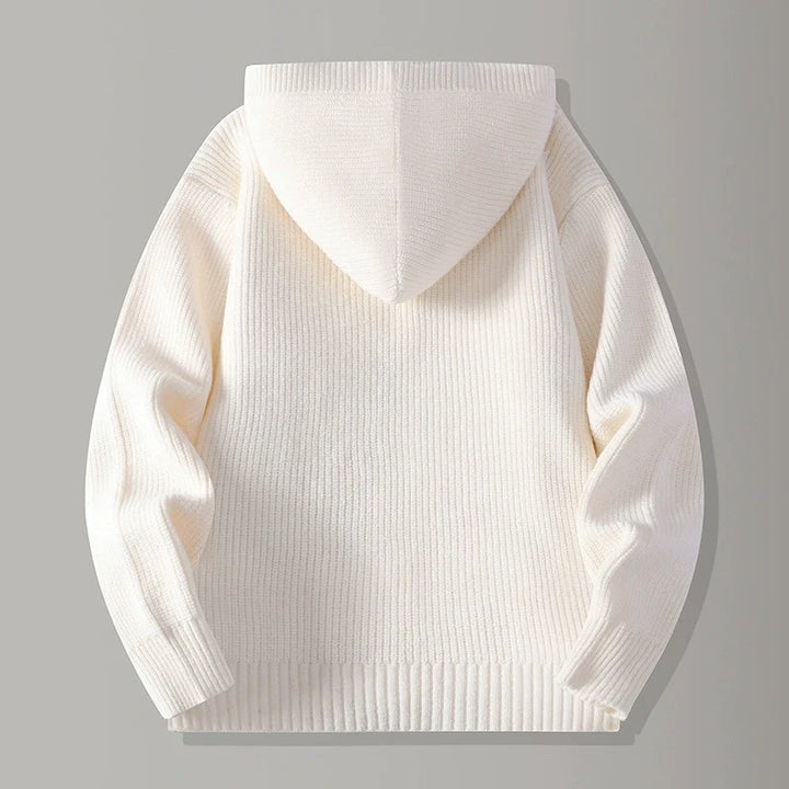 Hooded knit cardigan with open front