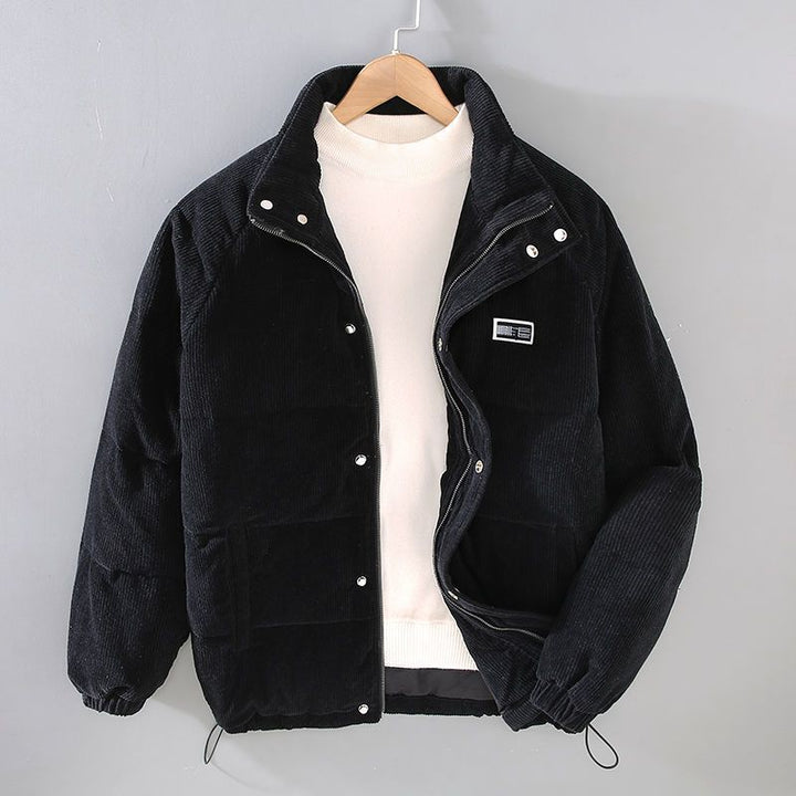 Men's ribbed padded jacket with high collar and front pockets