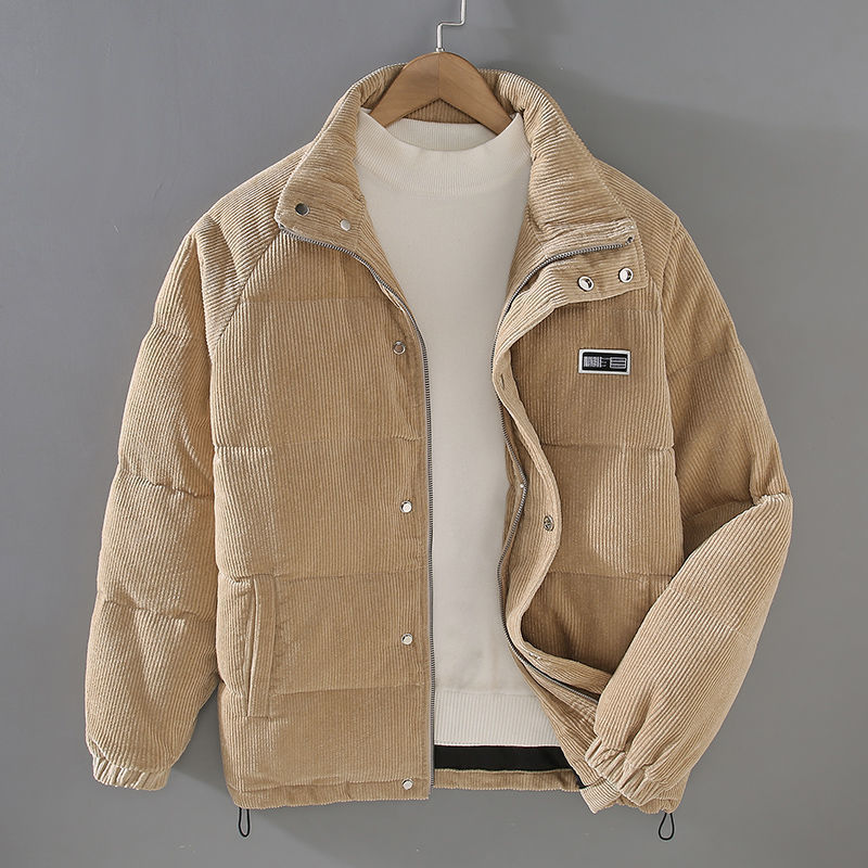 Men's ribbed padded jacket with high collar and front pockets