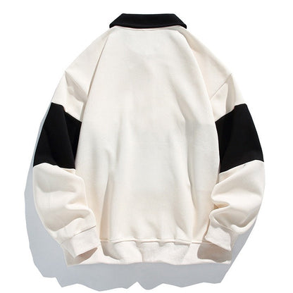 Men's color block polo sweatshirt with long sleeves