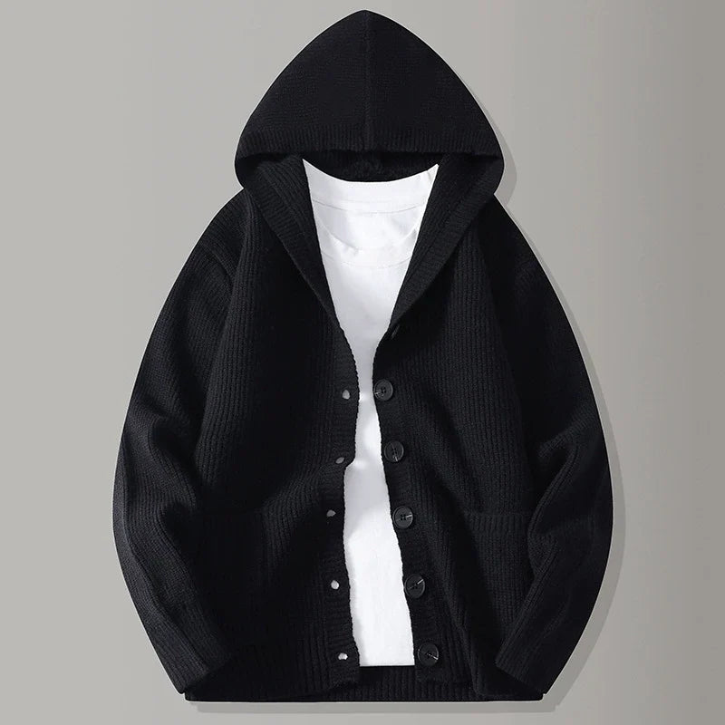 Hooded knit cardigan with open front