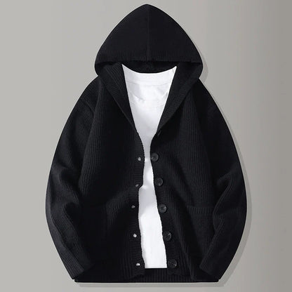 Hooded knit cardigan with open front