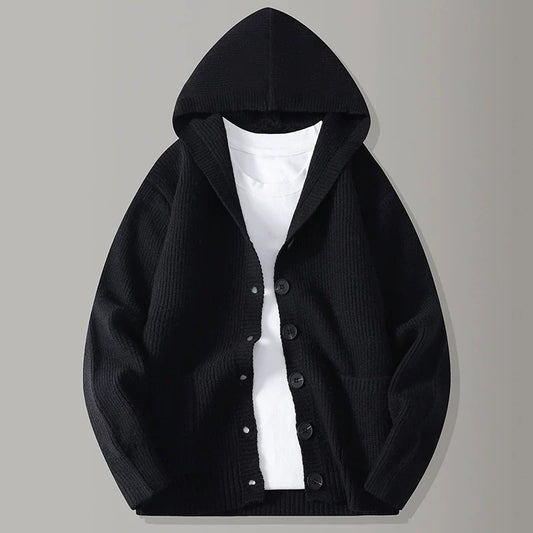 Hooded knit cardigan with open front