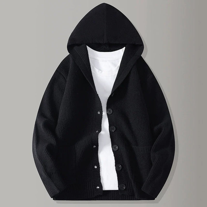 Hooded knit cardigan with open front