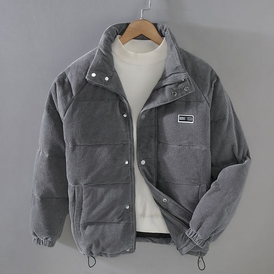 Men's ribbed padded jacket with high collar and front pockets