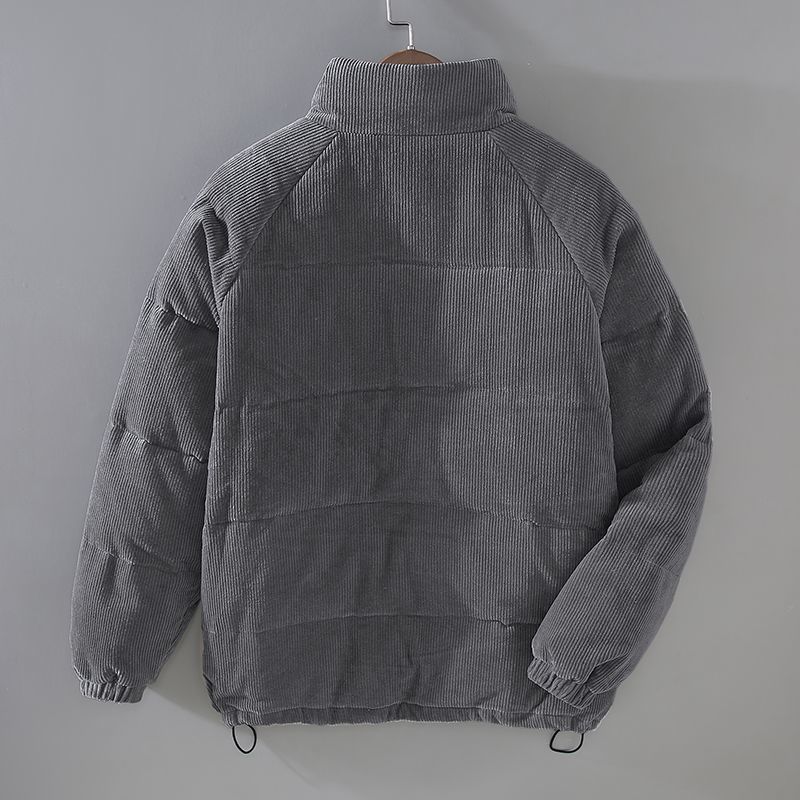 Men's ribbed padded jacket with high collar and front pockets