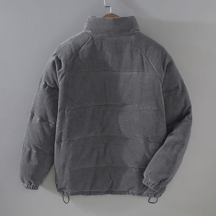 Men's ribbed padded jacket with high collar and front pockets