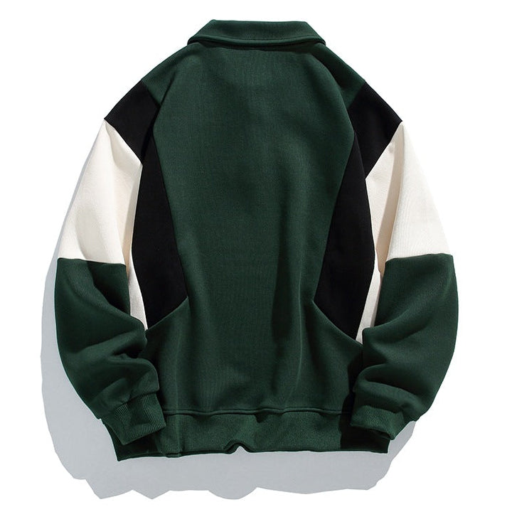 Colourblock polo collar sweatshirt with long sleeves and button placket