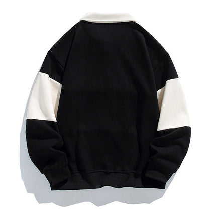 Men's color block polo sweatshirt with long sleeves