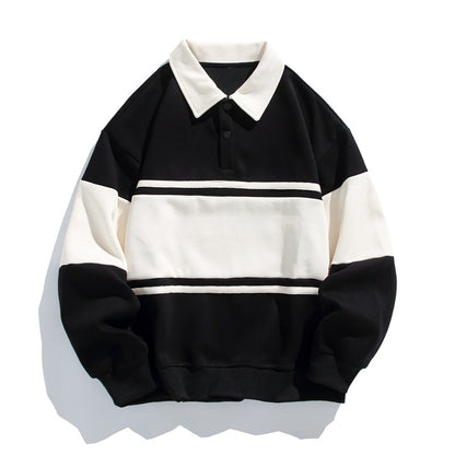 Men's color block polo sweatshirt with long sleeves