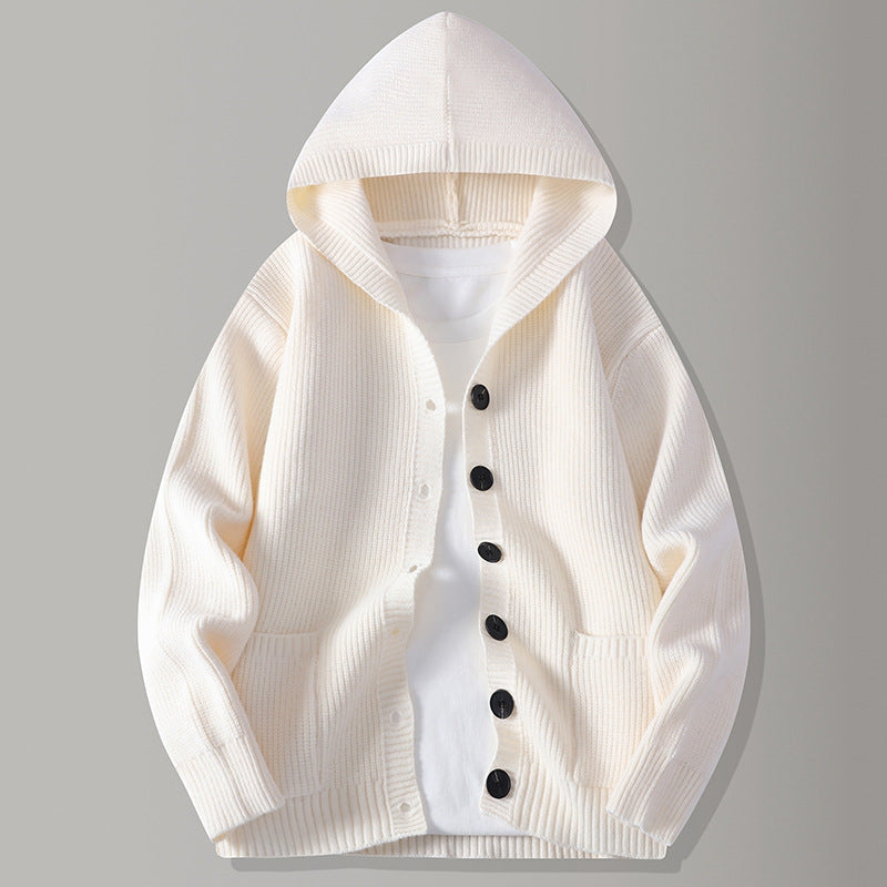 Hooded knit cardigan with open front