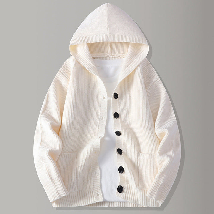 Hooded knit cardigan with open front