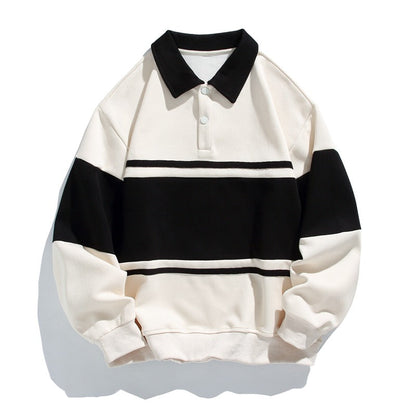 Men's color block polo sweatshirt with long sleeves