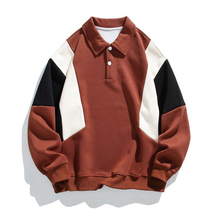 Colourblock polo collar sweatshirt with long sleeves and button placket