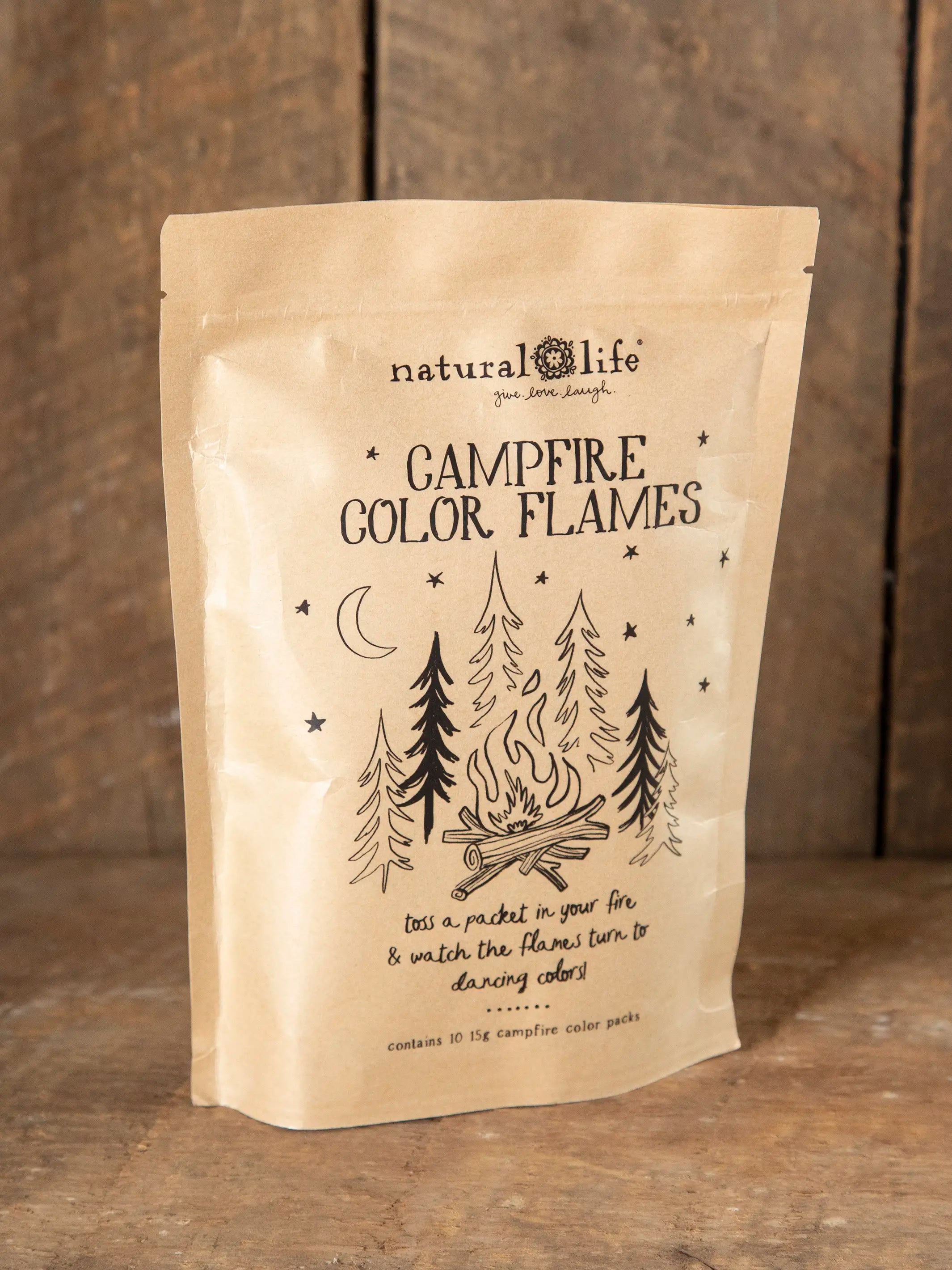 Campfire Color Flames 10-packet set with decorative pouch and mountain scene ribbon tab