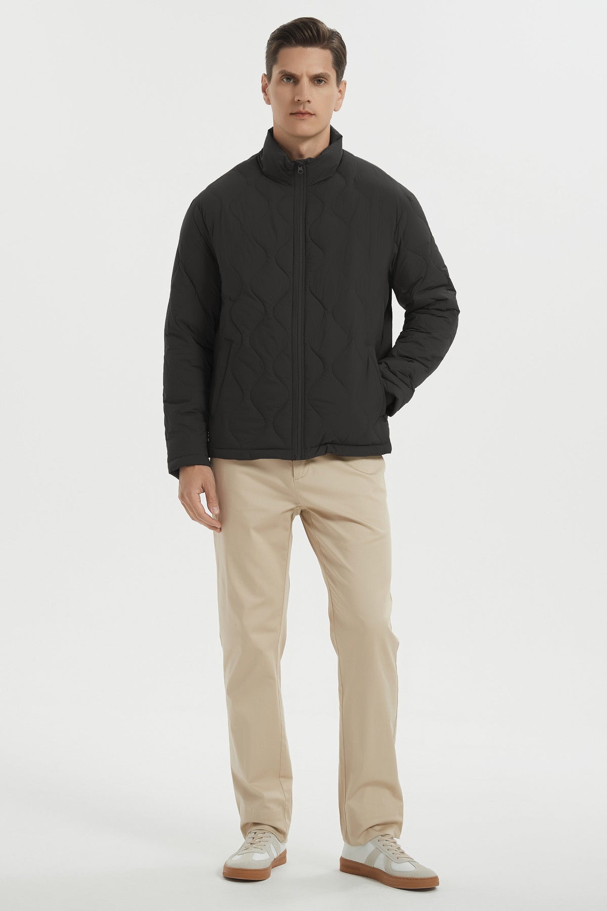 Quilted bomber jacket with full-zip front