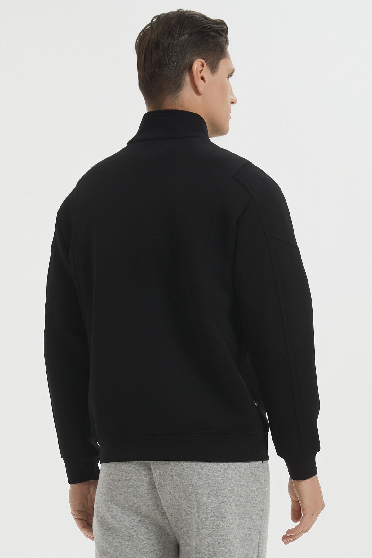 Men's full-zip sweatshirt jacket with mock collar and long sleeves